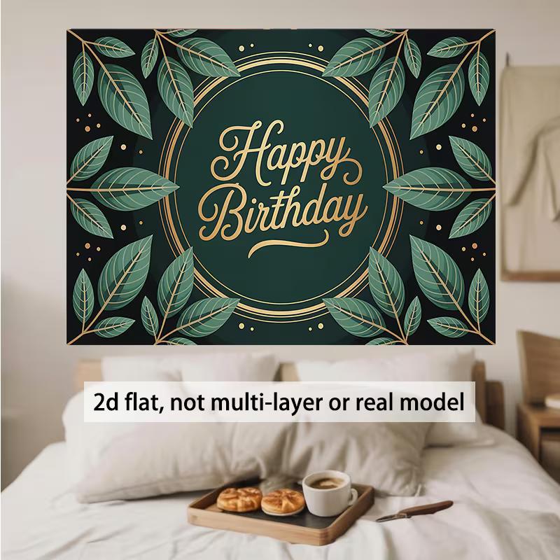 2D Minimalist Green Gold Birthday Backdrop 2D Flat Banner