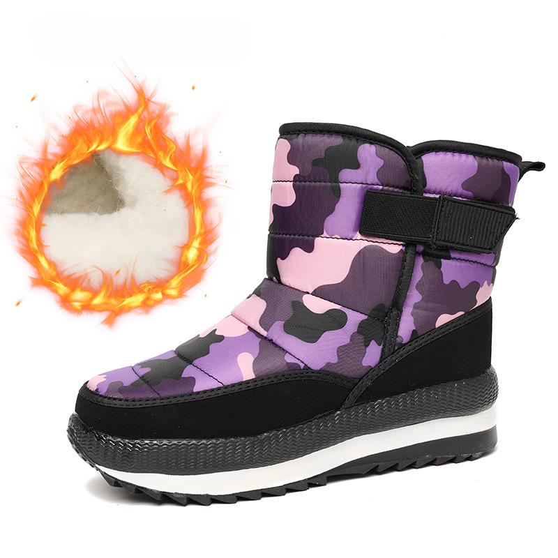 Winter New Camouflage Snow Boots for Women with Plush Fashion, Warm and Non Slip Cotton Boots, Thick Short Tube Large Cotton Boots