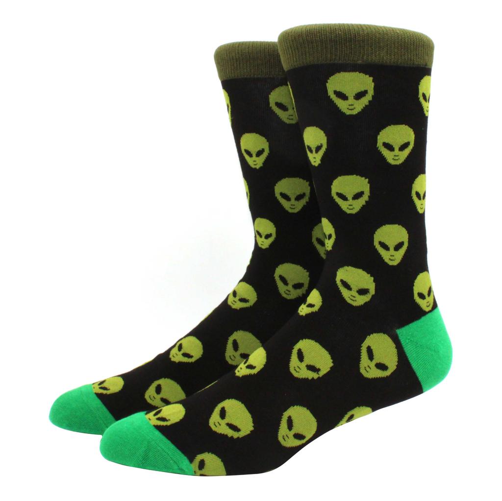 Men Socks Cotton Funny Alien Socks for Man Women Novelty Casual Dressing Color Crew Socks for Happy Wedding Accessories Gift