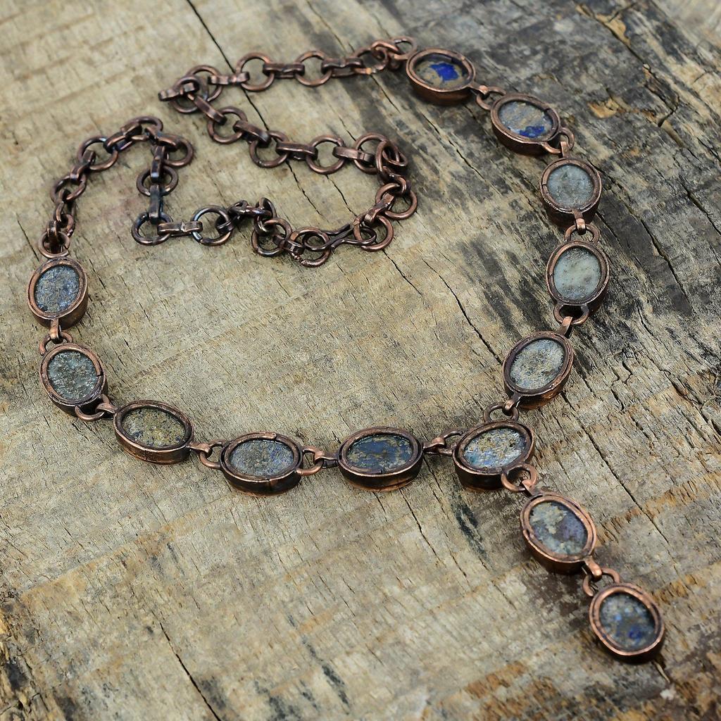 Lapis lazuli gemstone necklace electroformed copper necklace handmade jewelry adjustable chain necklace gifts for wife electroformed jewelry