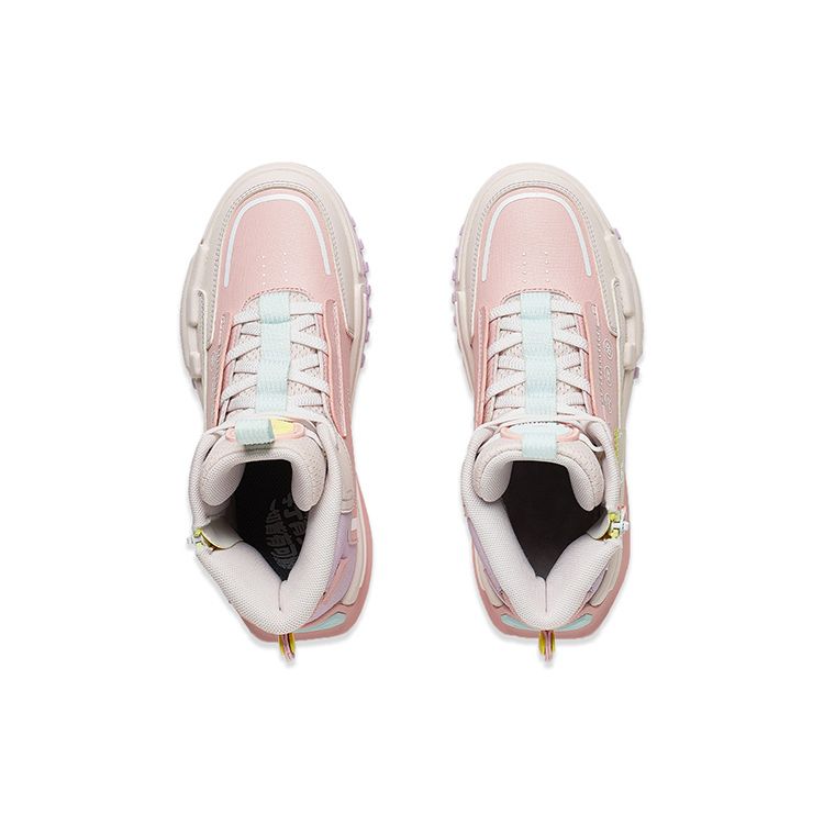 Li Ning Kids Sports Lifestyle Series Journey 3.0 Wear-Resistant Shock Absorption High-Top Kids Skate Shoes Kids skate shoes Pink White YKCT142-14