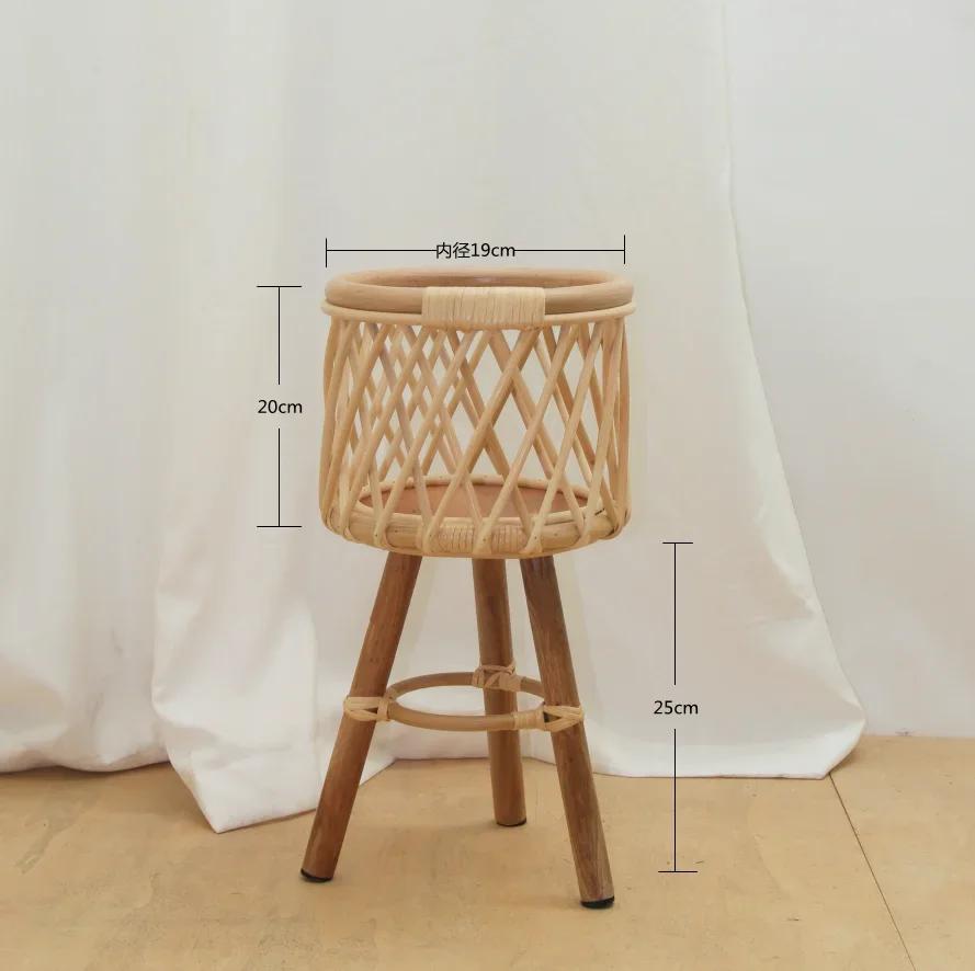 Indonesian Rattan Flower Rack Living Room Sofa Shelf Corner Plant Storage Stand Balcony Flowerpot Holder Elegant Storage Decor