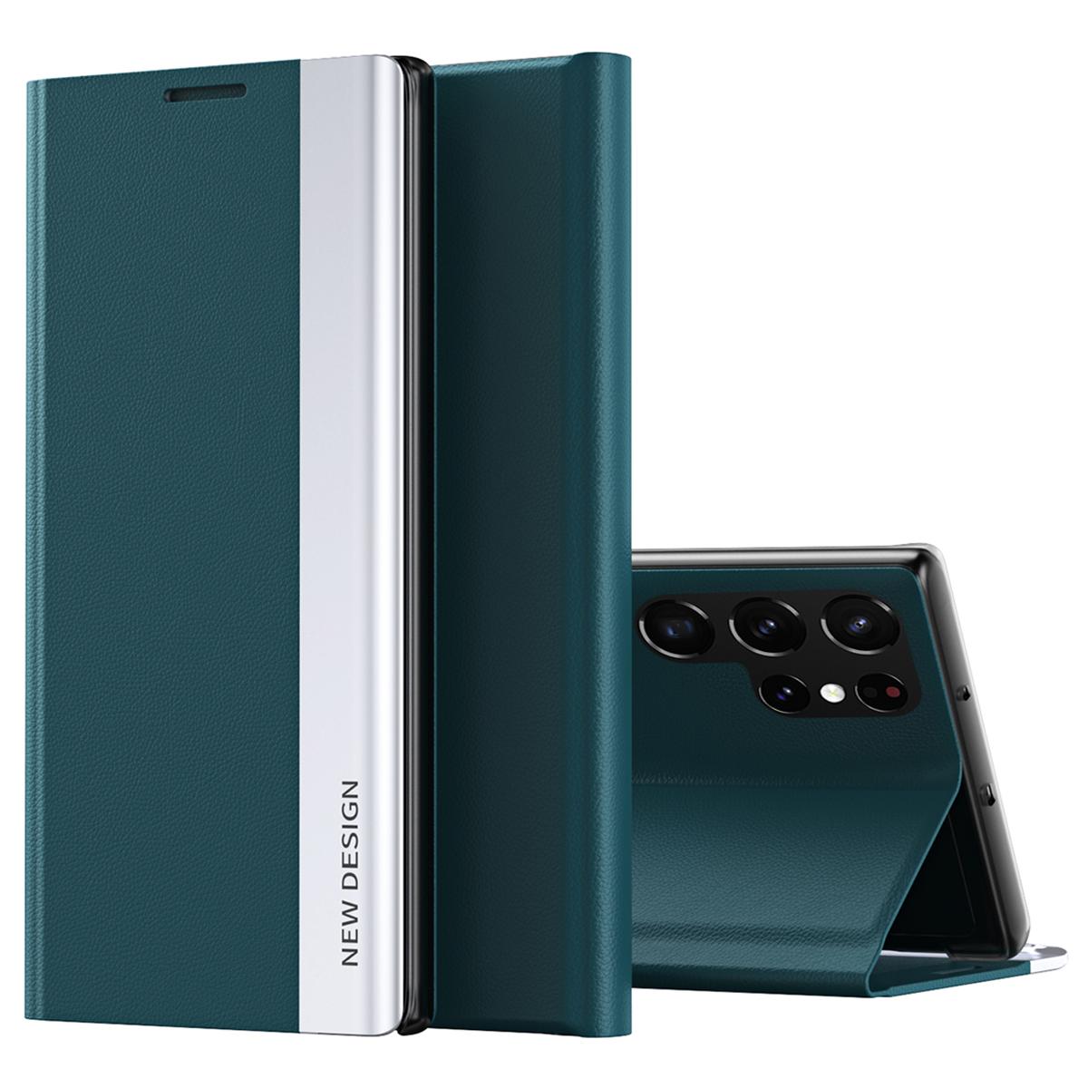 

For Samsung Galaxy S24 Ultra Case Anti-scratch Leather Electroplating Stand Phone Cover Green