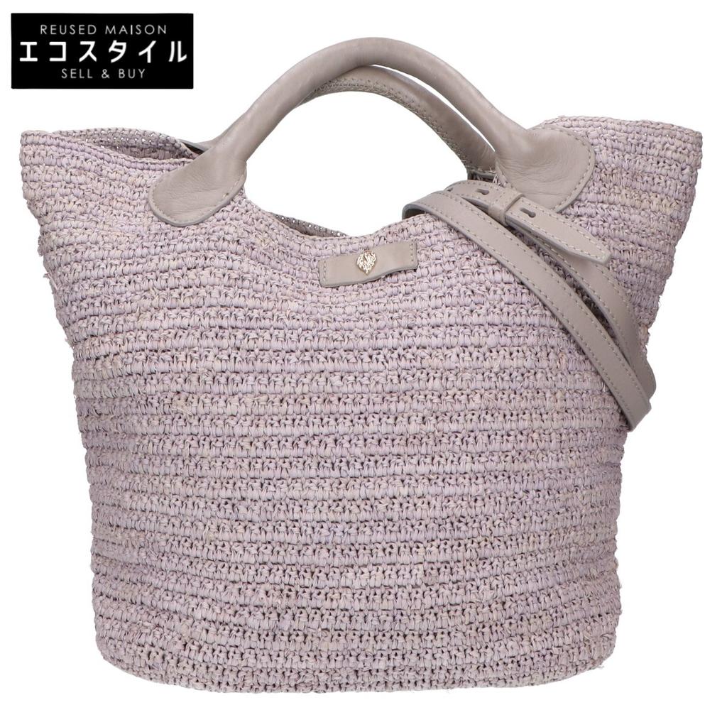 Helen Kaminski Cassia S Raffia X Leather 2-Way Shoulder Bag Tote Bag grayUsed