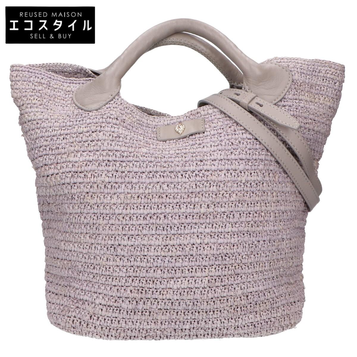 

HELEN KAMINSKI Cassia S Raffia x Leather 2-Way Shoulder Bag Tote Bag grayUsed