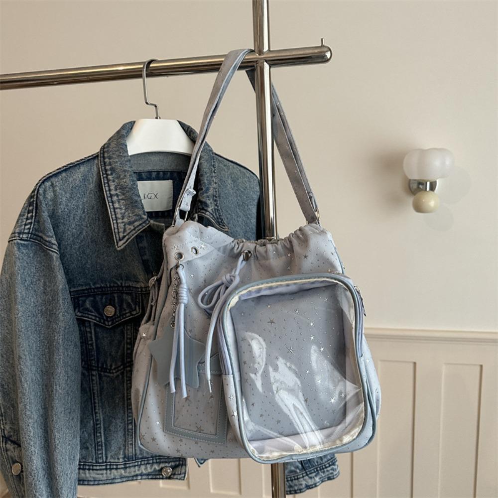 Shining Star Ulzzang Ita Bag Nylon PVC Transparent Shoulder Bag Casual Star Itabag Women синий