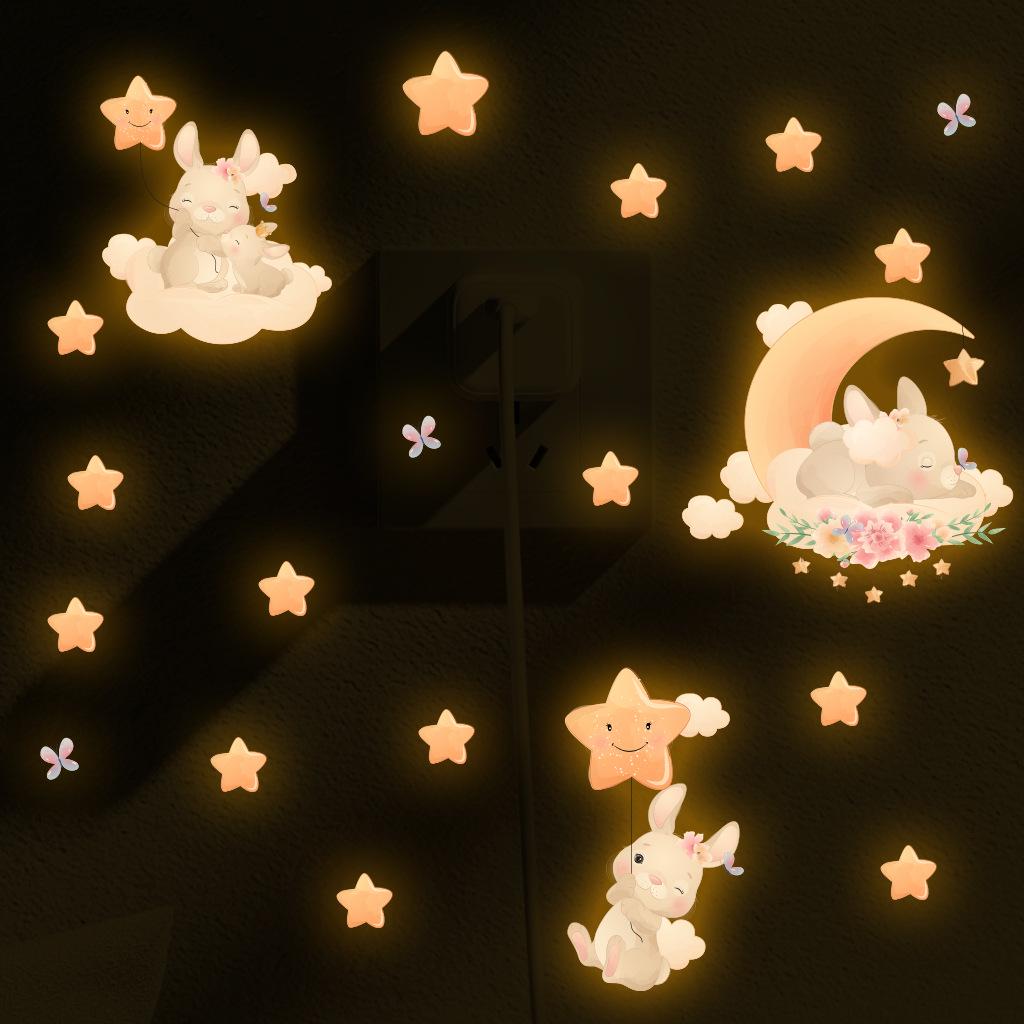 2025 Pink Rabbit Luminous Waterproof Removable Wall Sticker
