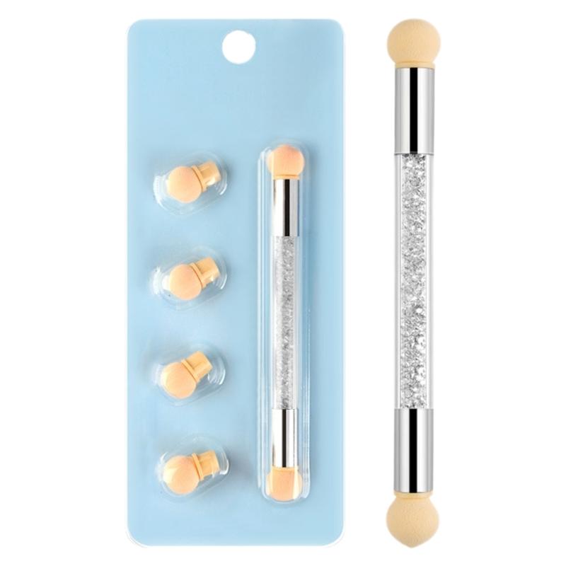 Round Nail Sponges Nail Gradient Sponge Pen Double Head Sponge Nail Brush Rhinestones Handle Acrylic Nail Painting Brush