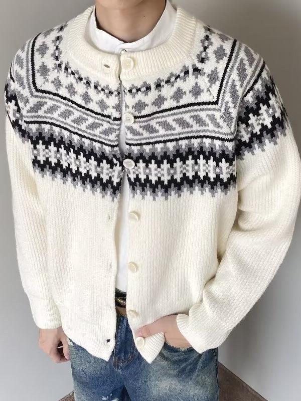 Unisex Fair Isle Button Cardigan - Autumn/Winter Retro Ethnic Knitwear