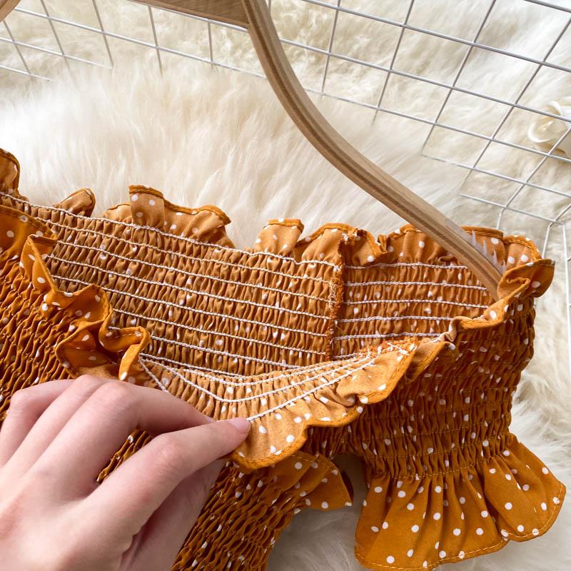 RUGOD Vintage Boho Puntíkatý potisk přes rameno Sexy letní dlouhé šaty Party Elastické Cross Criss Ženy Plážové prázdninové šaty