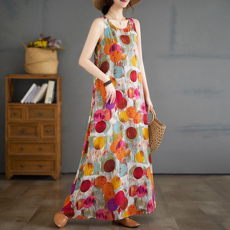 

2024 Summer Bohemian Plus Size Sleeveless Cotton Linen Dress XL