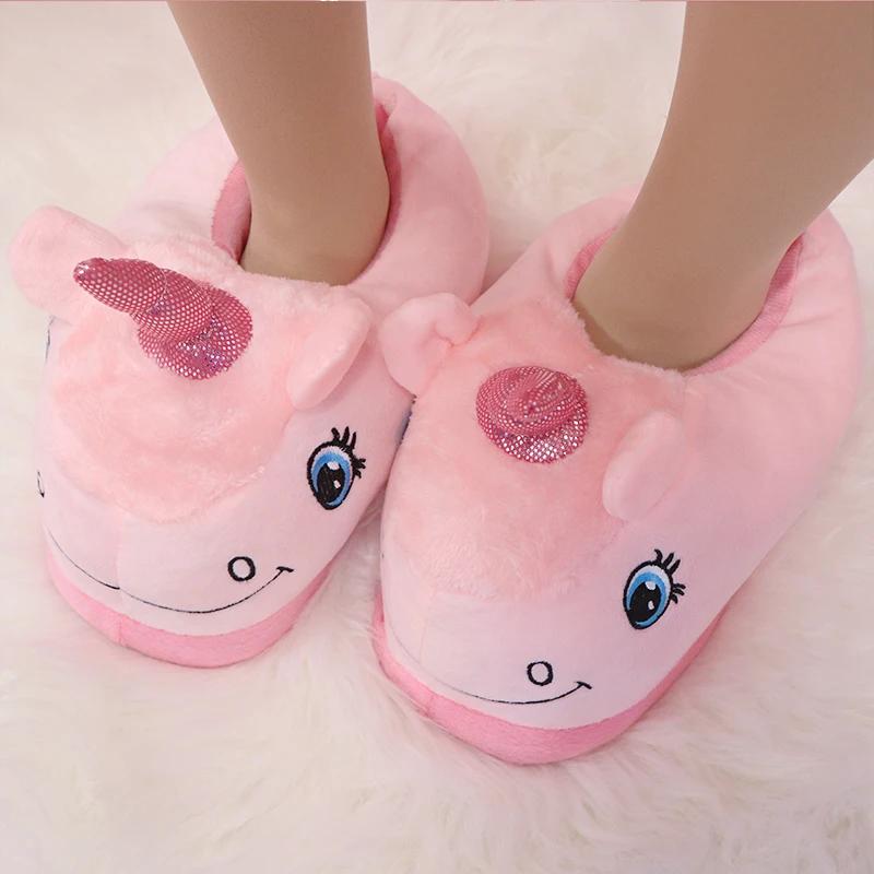 Fashion Warm Cotton Winter Women Home Slippers Soft Cartoon Unicorn Indoor Non-slip House Slippers Girls Cute Shoes Footwear
