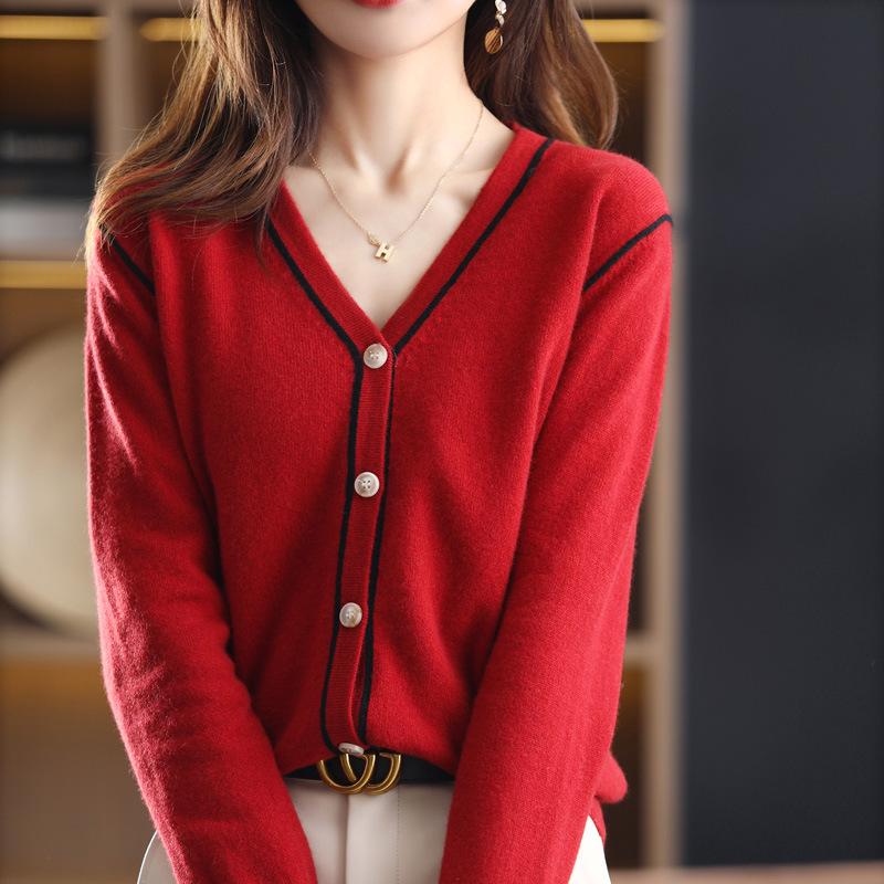 

Women s Trendy V-Neck Cashmere Cardigan: Stylish & Simple Knit Sweater L