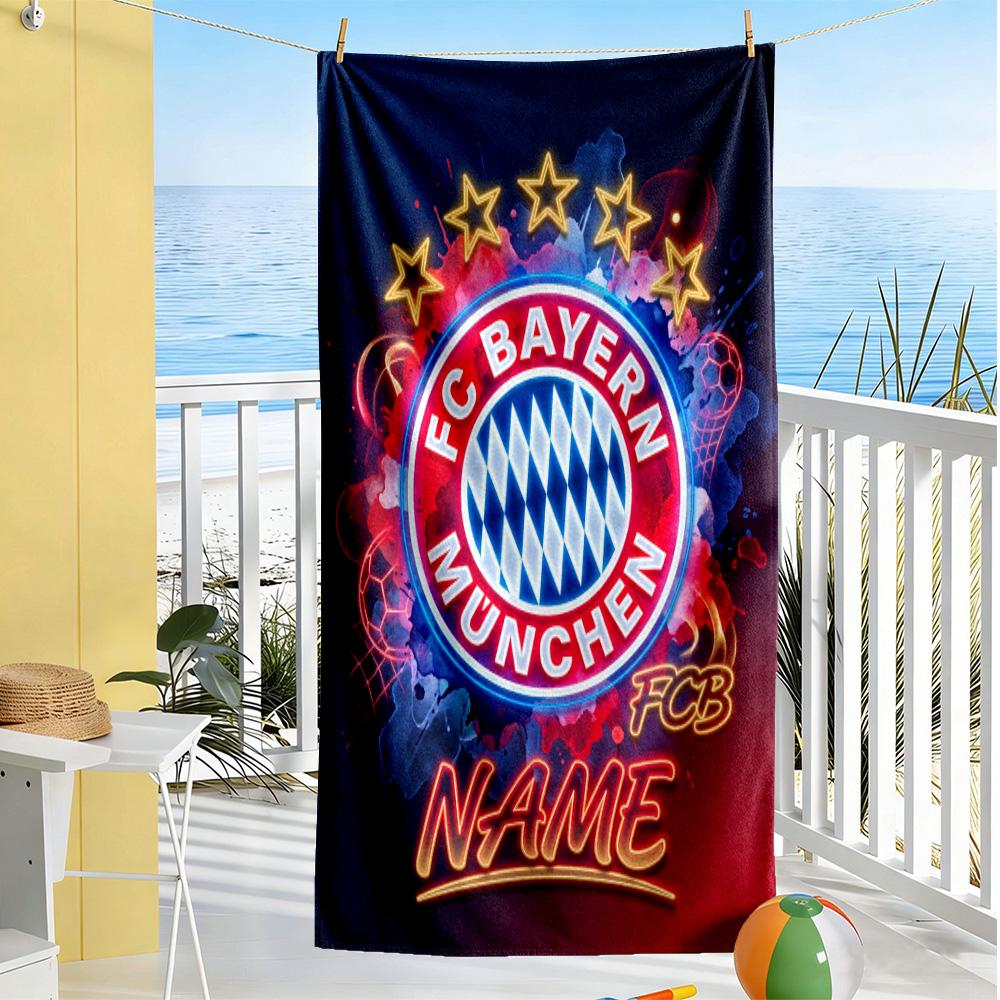 Bayern Munich Fan Art Customize Your Name Beach Towel Super Soft Microfiber Quickdry Fabric