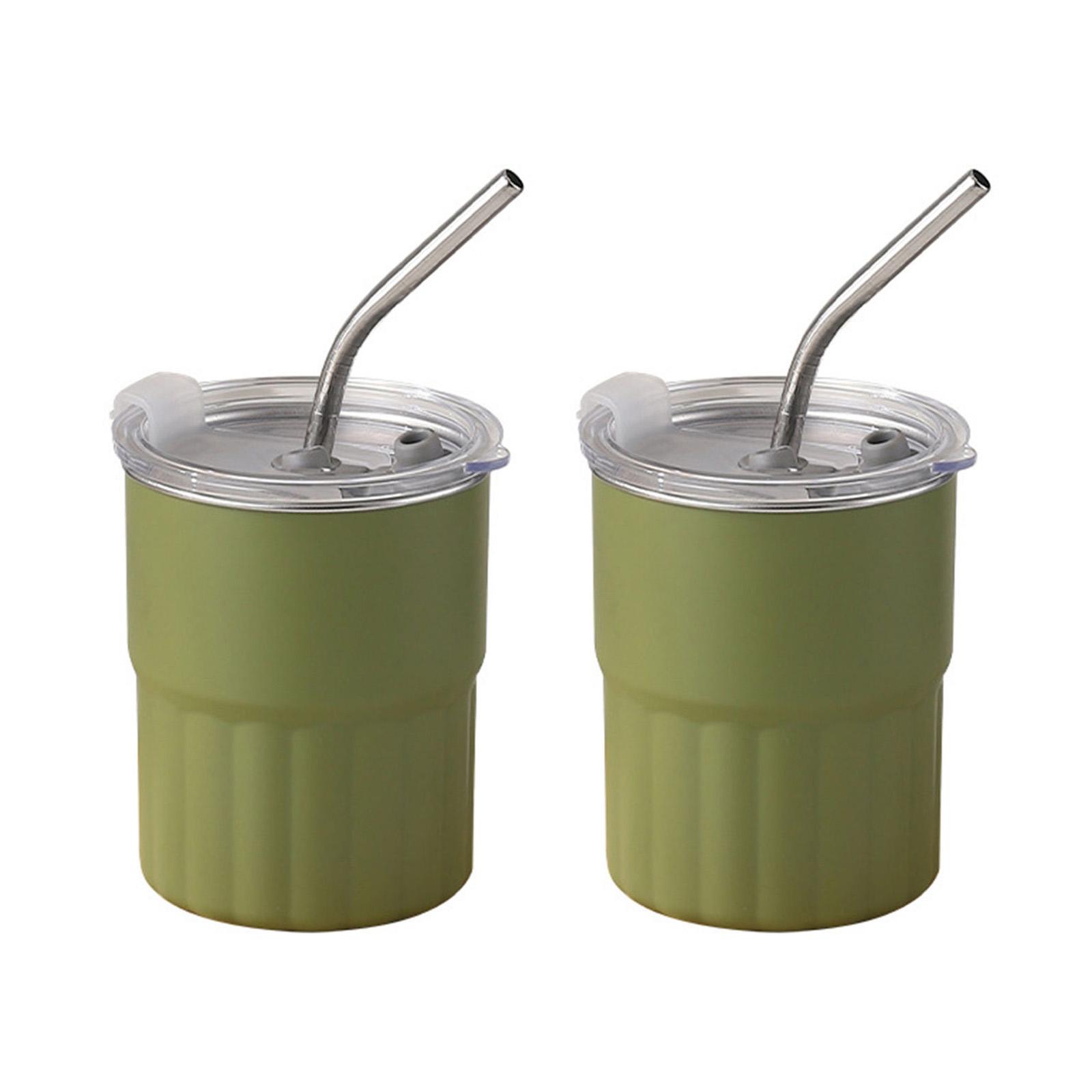 

Набор из 2 кружек из нержавеющей стали 304, штабелируемые кофейные кружки, металлические стаканы для питья с соломинкой и крышкой, посуда для кемпинга зелёный