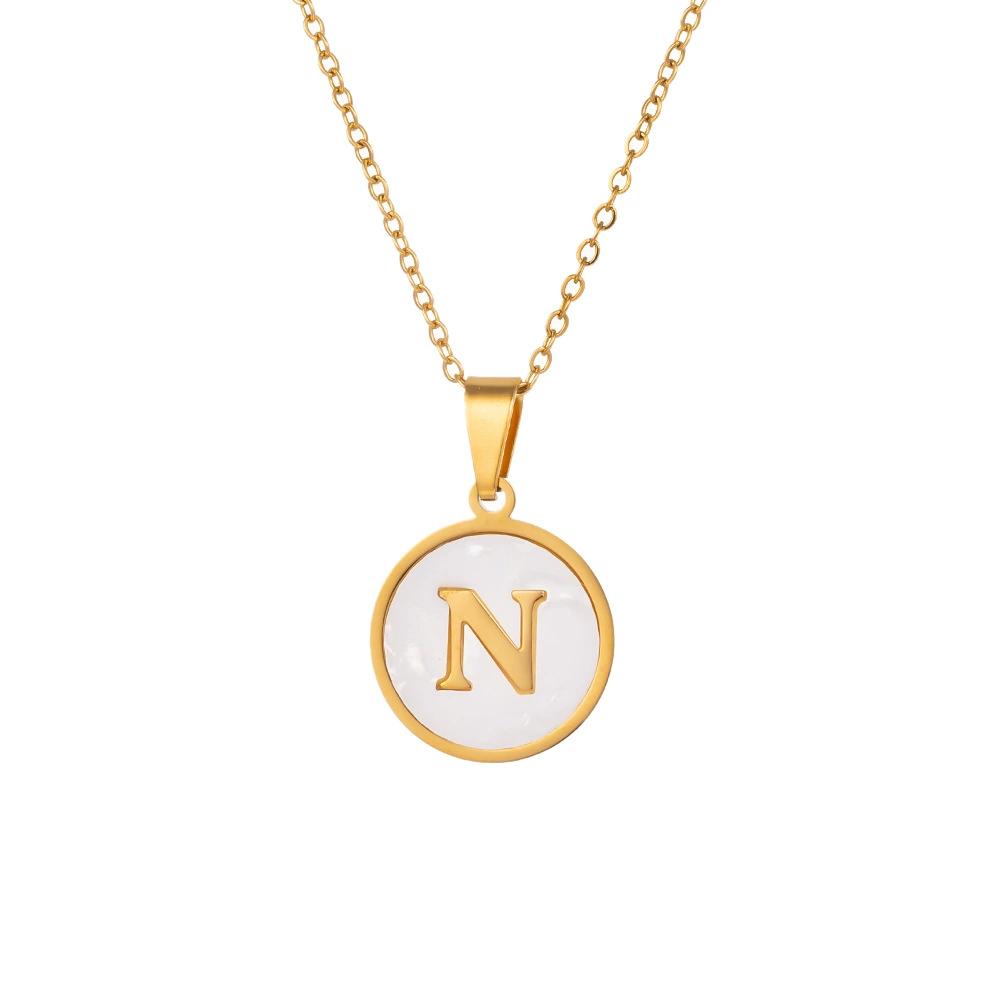 Round Gold Color 26 Letter Necklaces Alphabet Shell Pendant Necklace for Women Men Stainless Steel Chain Jewelry 1PC