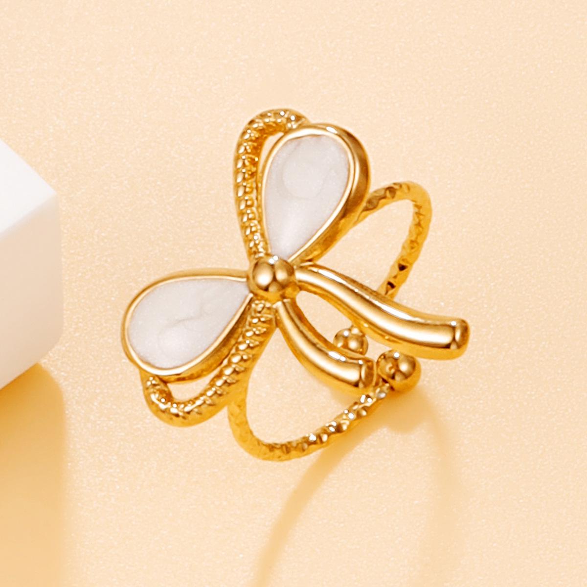 

Elegant Stainless Steel Enamel Bow Ring for Women - Sweet Fairy Style
