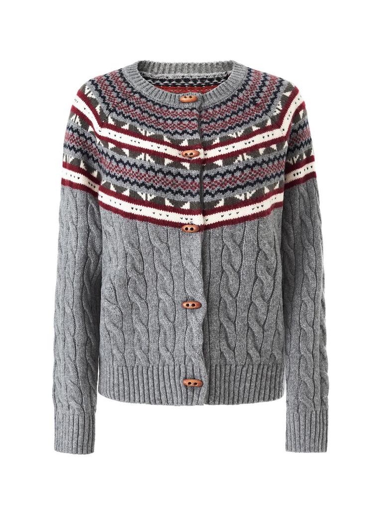 Retro Fair Isle Jagged Knit Wool Thick Cardigan Sweater