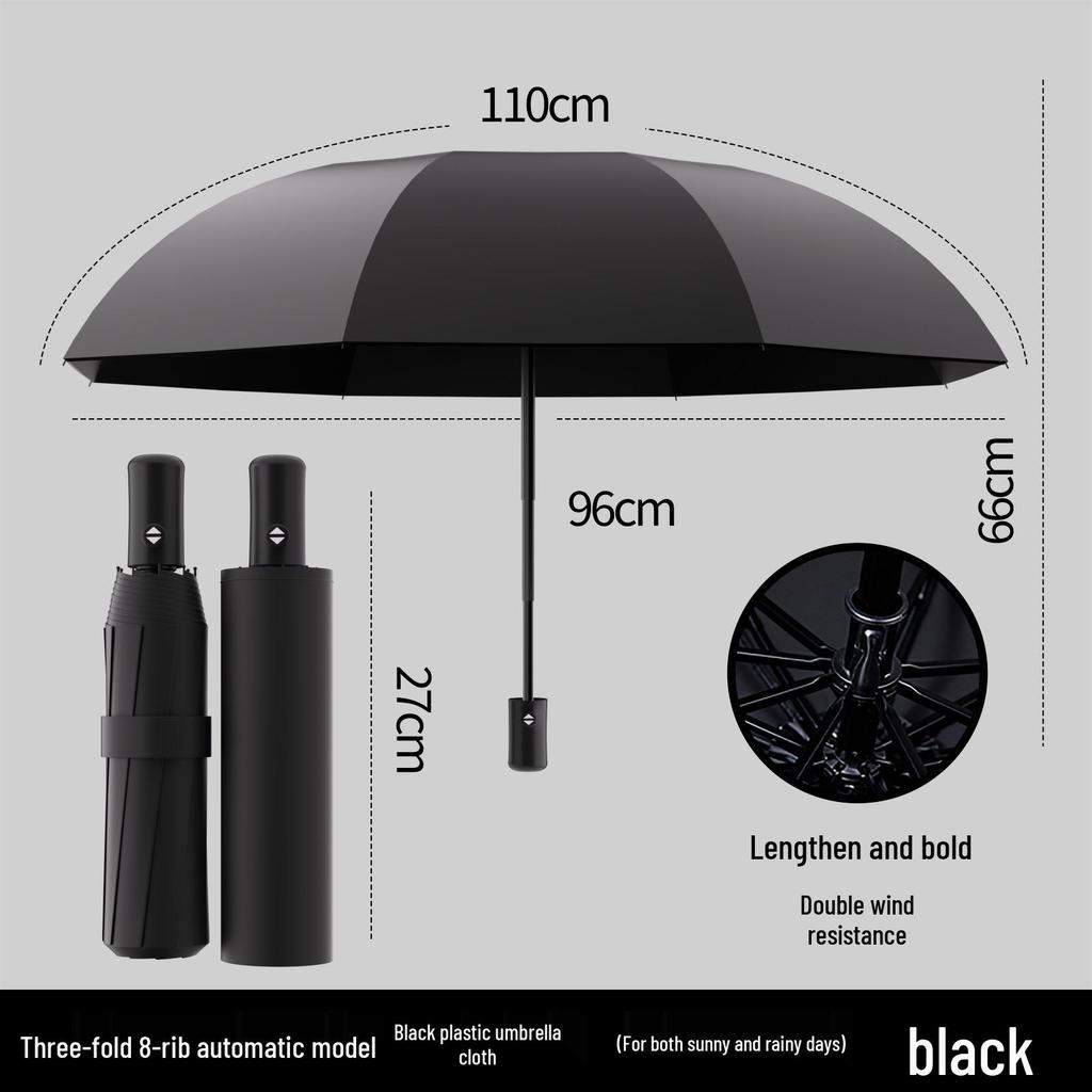 Fully Automatic Dual-Use Folding Umbrella with Logo - Sun & UV Protection, Black Glue Sunshade for Sunny/Rainy Days.