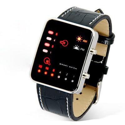 Digital Red LED Sport Wrist Watch Binary Wristwatch  Leather Women Mens