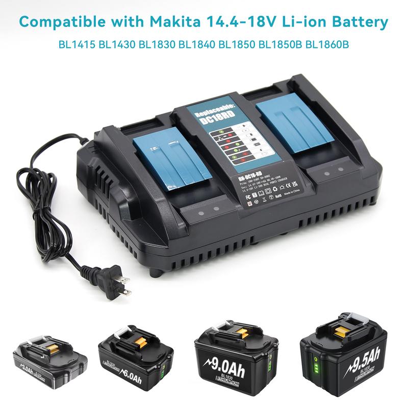 DC18RD 18V Dual Charger For Makita BL1830 BL1415 BL1430 BL1840 BL1850 BL1860 14.4V-18V Li-ion Battery Replacement 6A Charger