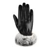 Autumn and winter women's thermal gloves PU leather velvet thermal versatile driving rabbit fur mouth touch screen gloves