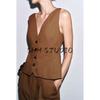 Single Breasted Minimalist All-Match V Neck Sleeveless Vest 3503586 Linen Blend Casual Pleated Pants 2734586