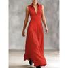 Elegant Black V-Neck Sleeveless Maxi Dress with Cinched Waist, Perfect for Work and Evening Events