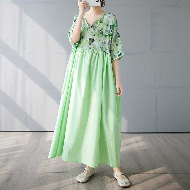Summer Patchwork Retro Style Dress Long Skirt