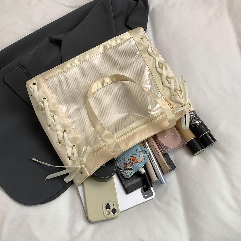 Japanese Pain Bag Ribbon Bow Cute Handbag Large Capacity Bar Transparent Millet One Shoulder Versatile Tote Bag