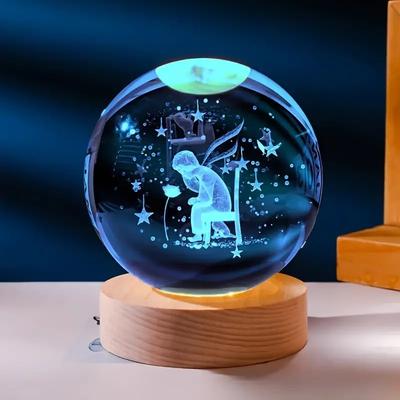 3D Křišťálová koule Noční světlo pro děti s barevnou LED světelnou základnou Globus Lampa Vesmírná koule Narozeninový dárek pro teenagery Chlapce a dívky