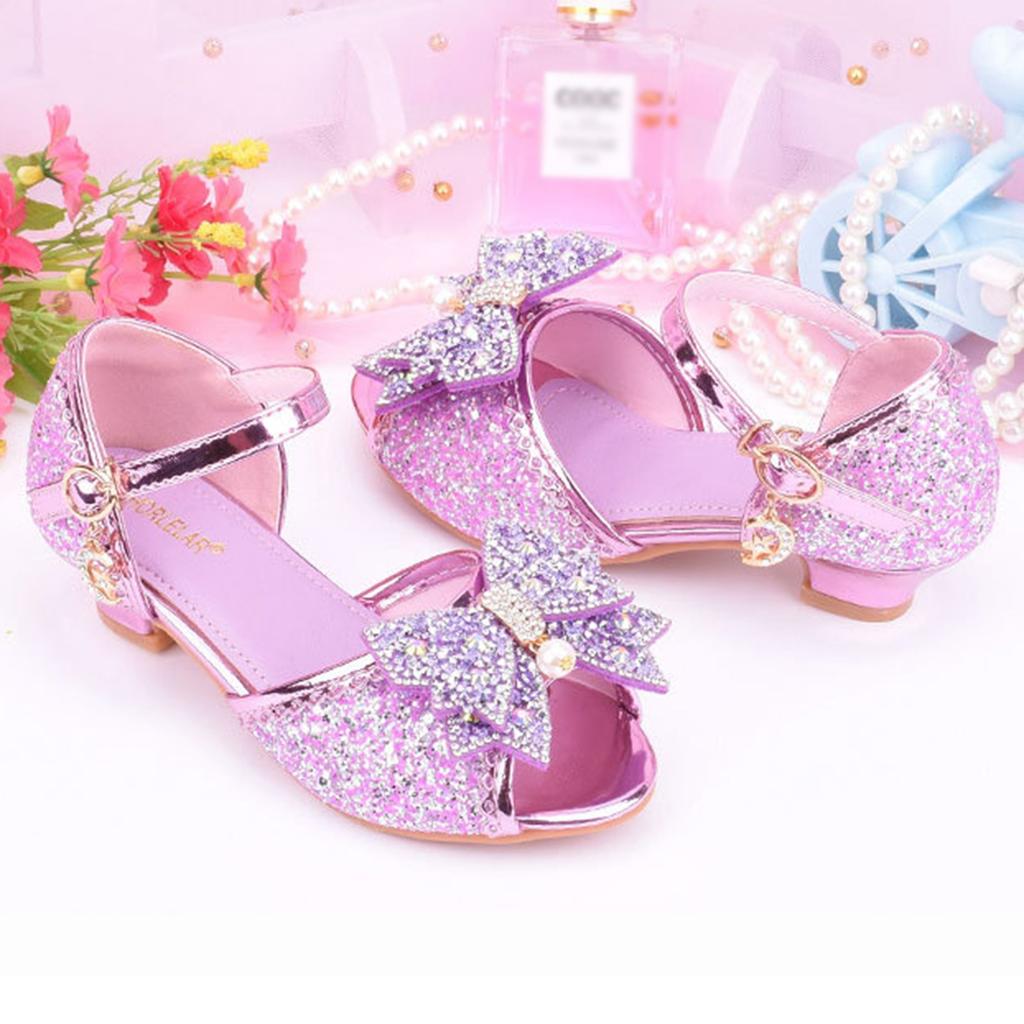 Children Princess Sandals Kids Girls Wedding Shoes High Heels Dress Shoes Bowknot Purple Pink Blue Silver Shoes For Girls