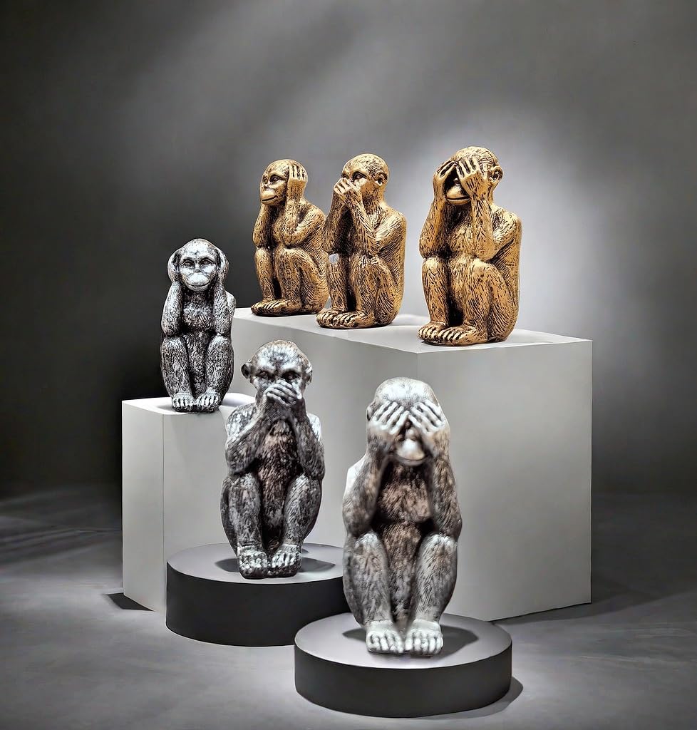 Three See No Hear No Speak No Cute Pose Set of 3 Monkeys Evil, Evil, Evil, Figures, (Gold)