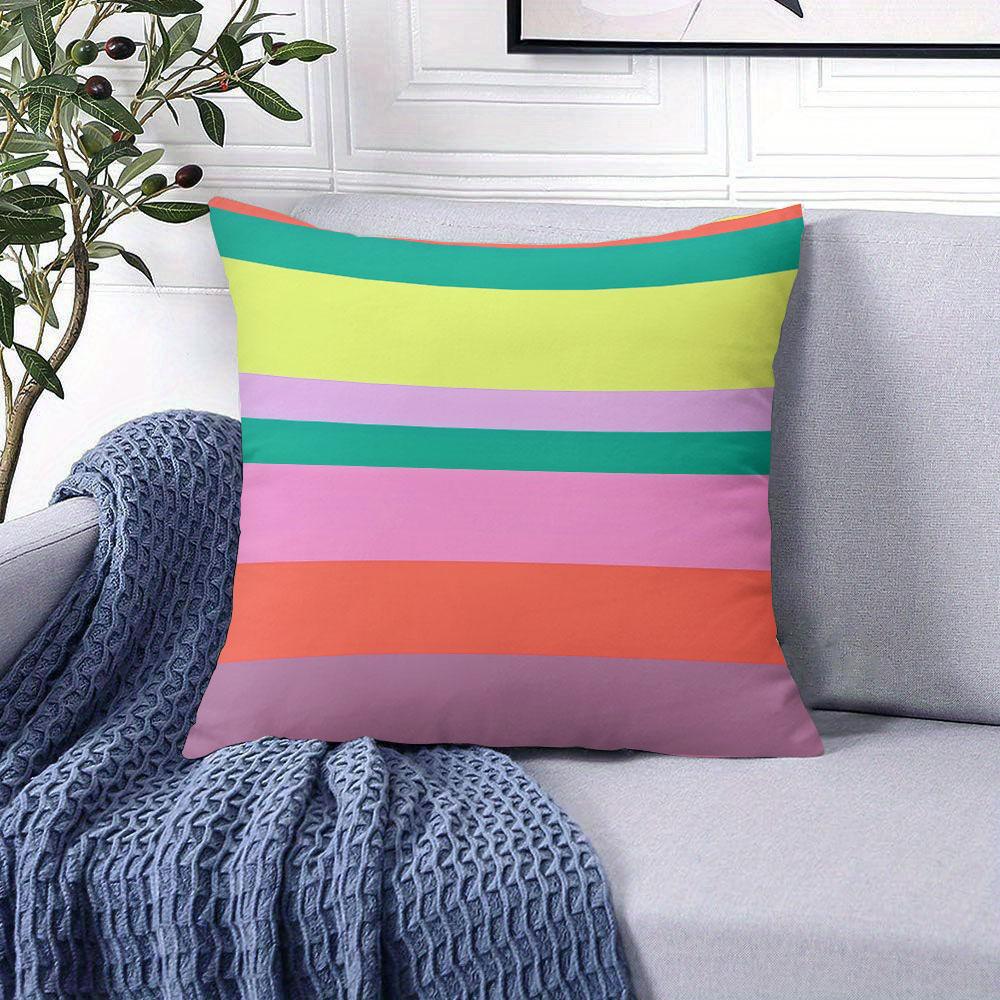 Vibrant Color Bands Square Jacquard Pillow Cover for Sofa Office Waist Cushion Cover Home Decorative Pillowcase