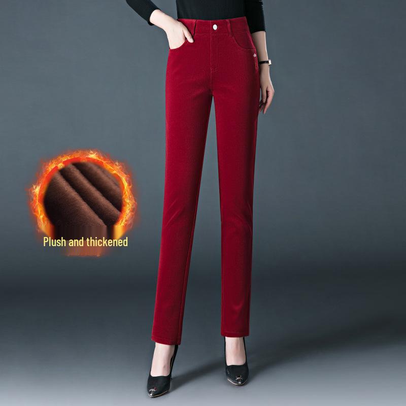 

Новые женские вельветовые брюки с высокой посадкой и бархатной отделкой, повседневные прямые для осени/зимы 2024 Size 33 / 145-155 lbs