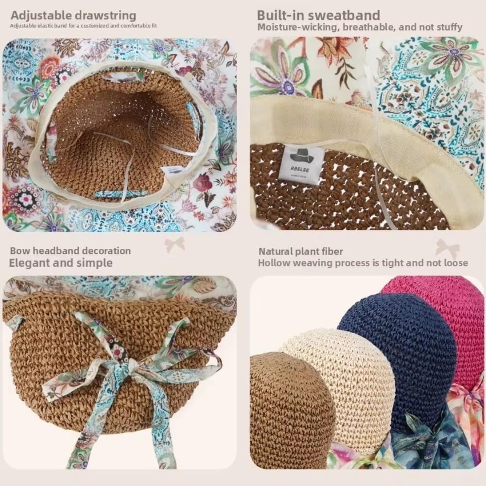 Foldable Large Brim Straw Hat Large Brim Sunshade Hat Ethnic Style Beach Hat Beach