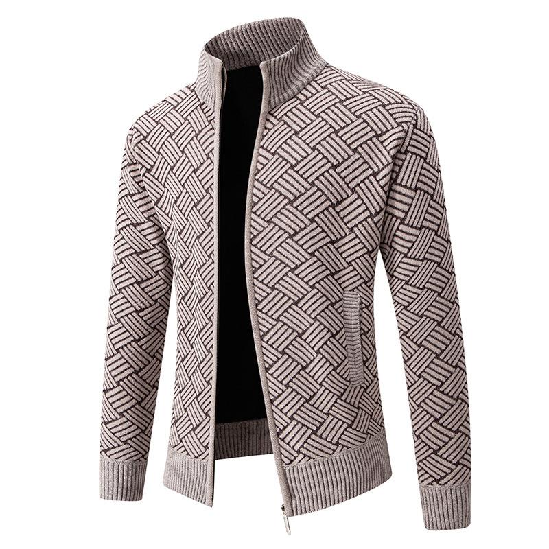 

New Winter Men s Fashionable Casual Stand-up Collar Sweater Jacket Thickened Velvet Jacket for Young and Middle-aged People XXXL світло-сірого кольору