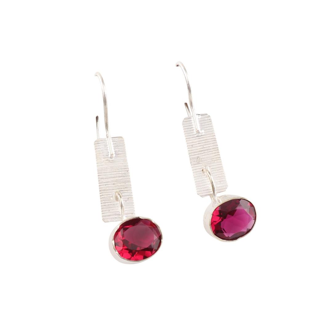 Pink Rubellite Gemstone 925 Solid Silver Jewelry Handmade Birthday Earrings 1.9" EE-168-6