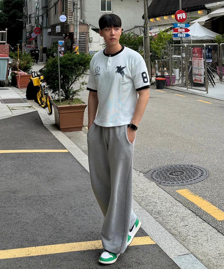 AWESOME STUDIO Waffle Henley Neck Ringer Color Block Tee White
