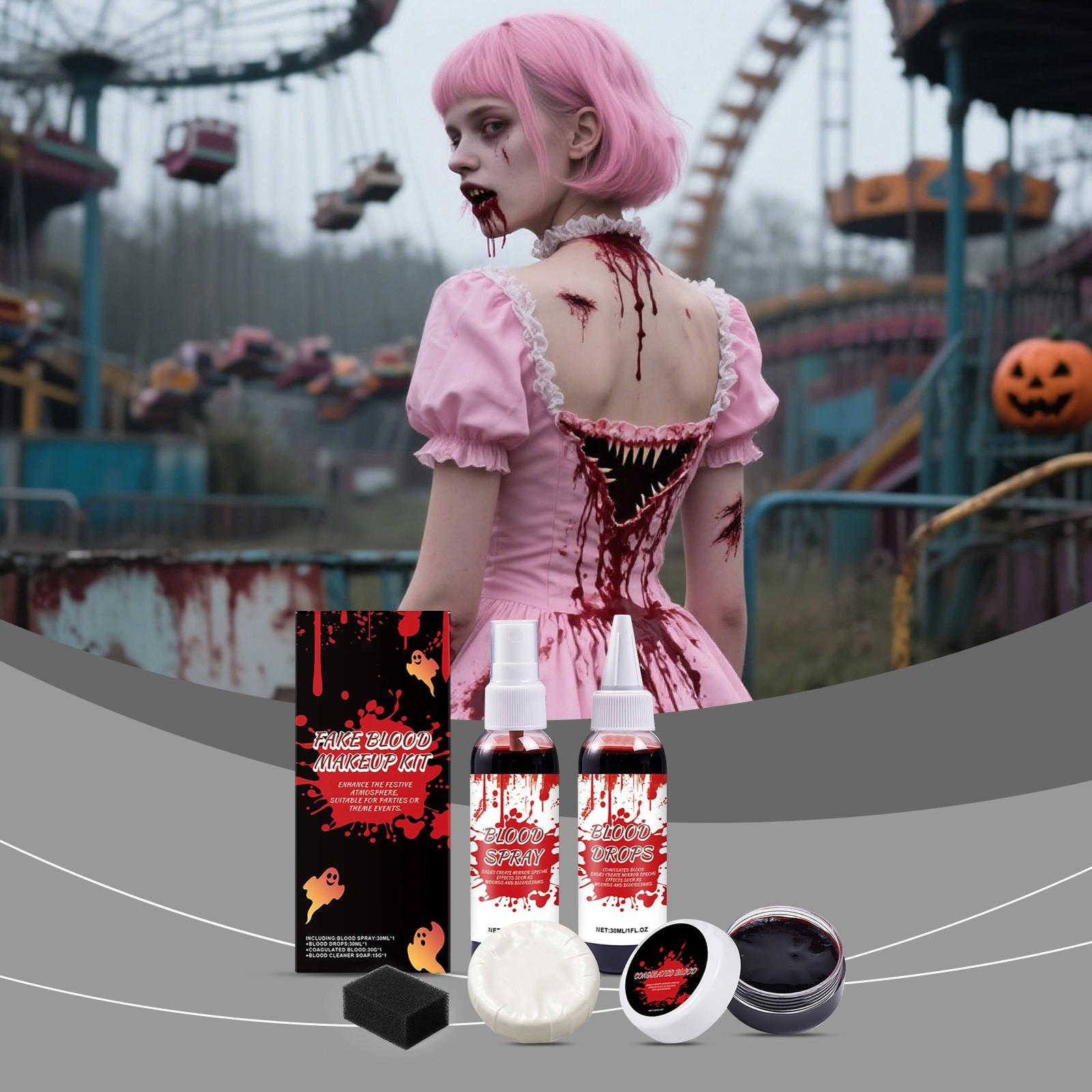 

5pcs Halloween Fake Blood Makeup Set, Cosplay Special Effects Makeup, Blood Blood Set,30ml*2++10g+15g, One Size белый