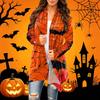 Women's Casual Halloween Printed Long Sleeve Mid-Length Cardigan Jacket for Fall