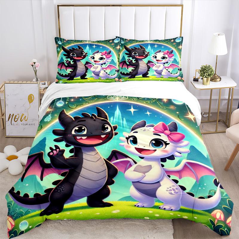 Fantasy Dragon Friends Print 3Pcs Bedding Setduvet Cover With 2 Bedropillowcase Home Birthday Gift