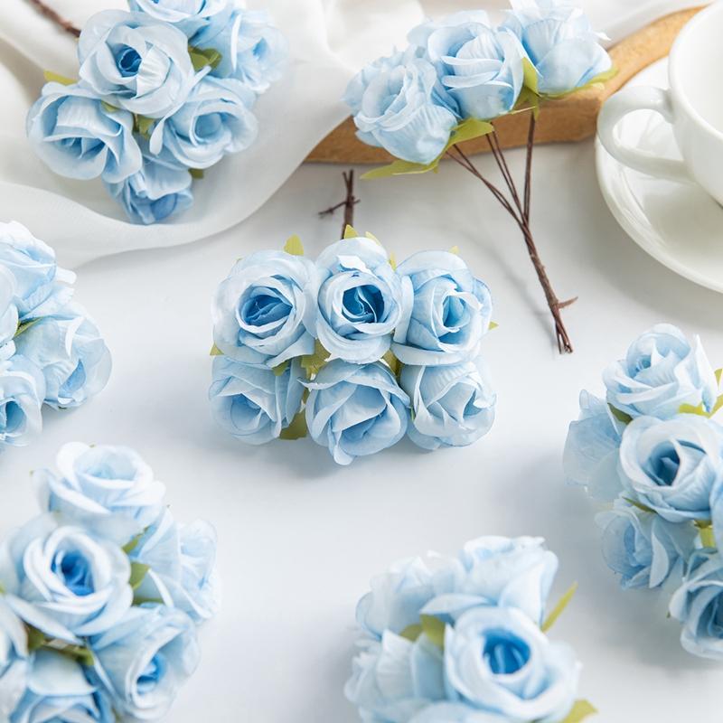 6 SZT Sztuczny Kwiat Jedwabna Mała Róża DIY Ślub Panna Młoda Kwiat do Trzymania Akcesoria Dekoracja Wazon Dom Sypialnia Wieniec Świąteczny