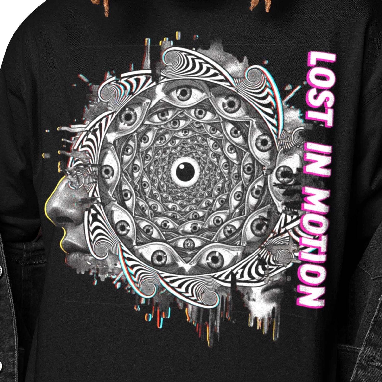Lost In Motion Psychedelic Shirt | Trippy Eye Spiral Graphic Tee | Surreal Mind Vision T-Shirt | Weirdcore Abstract Art Tee M
