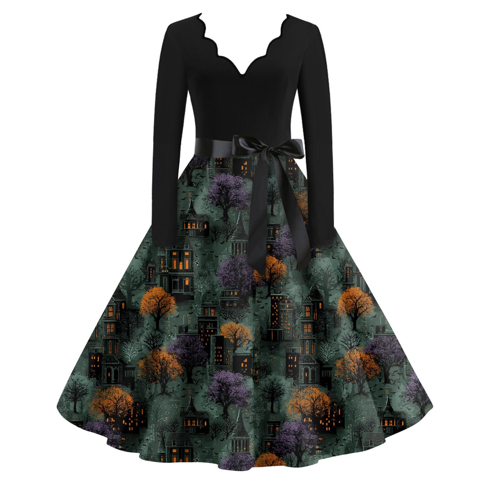 

Женские повседневные модные длинные платья с графическим принтом на Хэллоуин XXXXXL