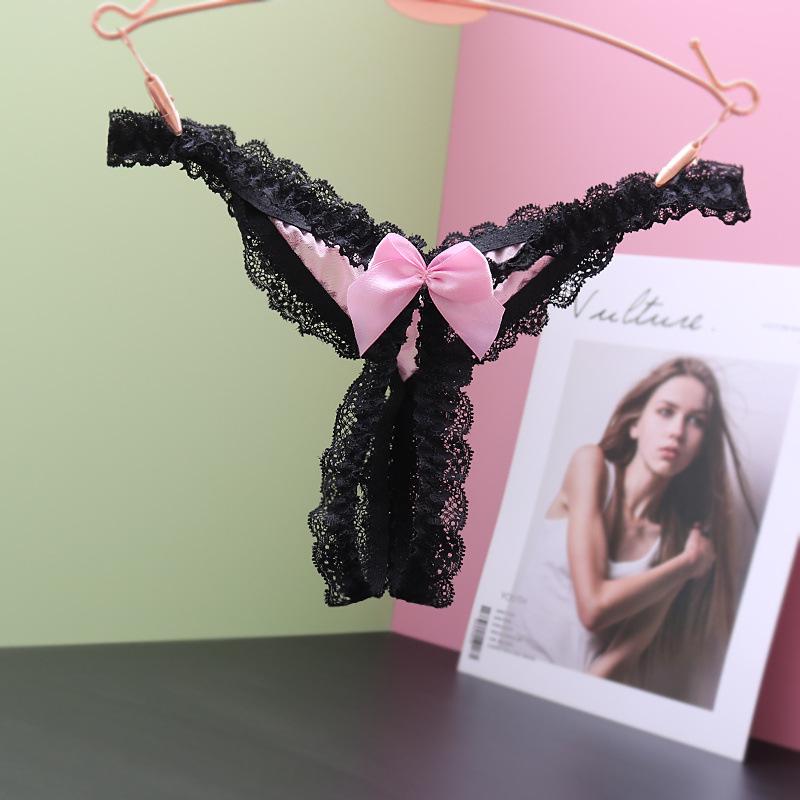 Sexy Lace Open Crotch Thong: Low Waist, Sheer Mesh with Removable Pendant Japanese Style