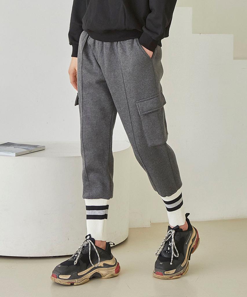 Jikeulib Fleece-Lined String Elastic Cargo Pocket Jogger Pants