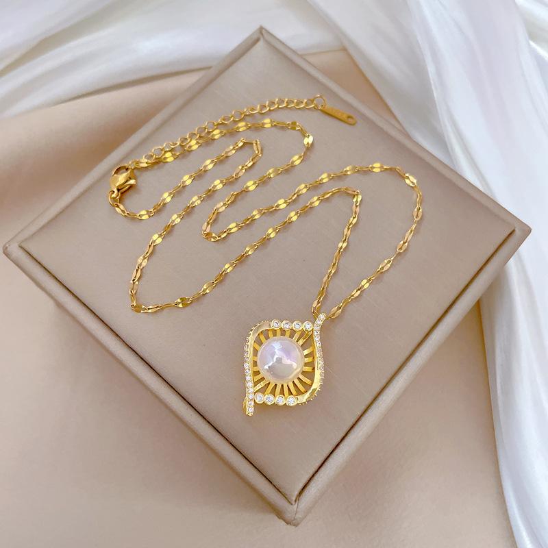 Bird'S Nest Mermaid Ji Light Luxury Temperament Gorgeous Full Diamond Necklace Female Versatile Clavicle Chain Titanium Steel Chain