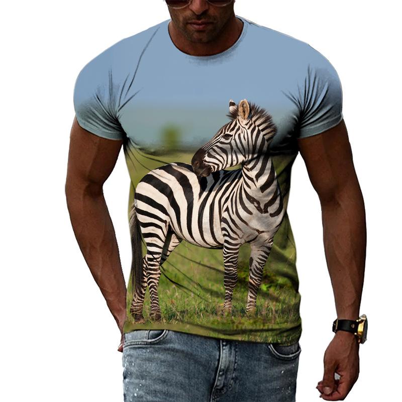 Summer Fashion Casual Men's T-shirt with Street Style Round Neck 3D Printed Zebra Pattern T-Shirts Men’s