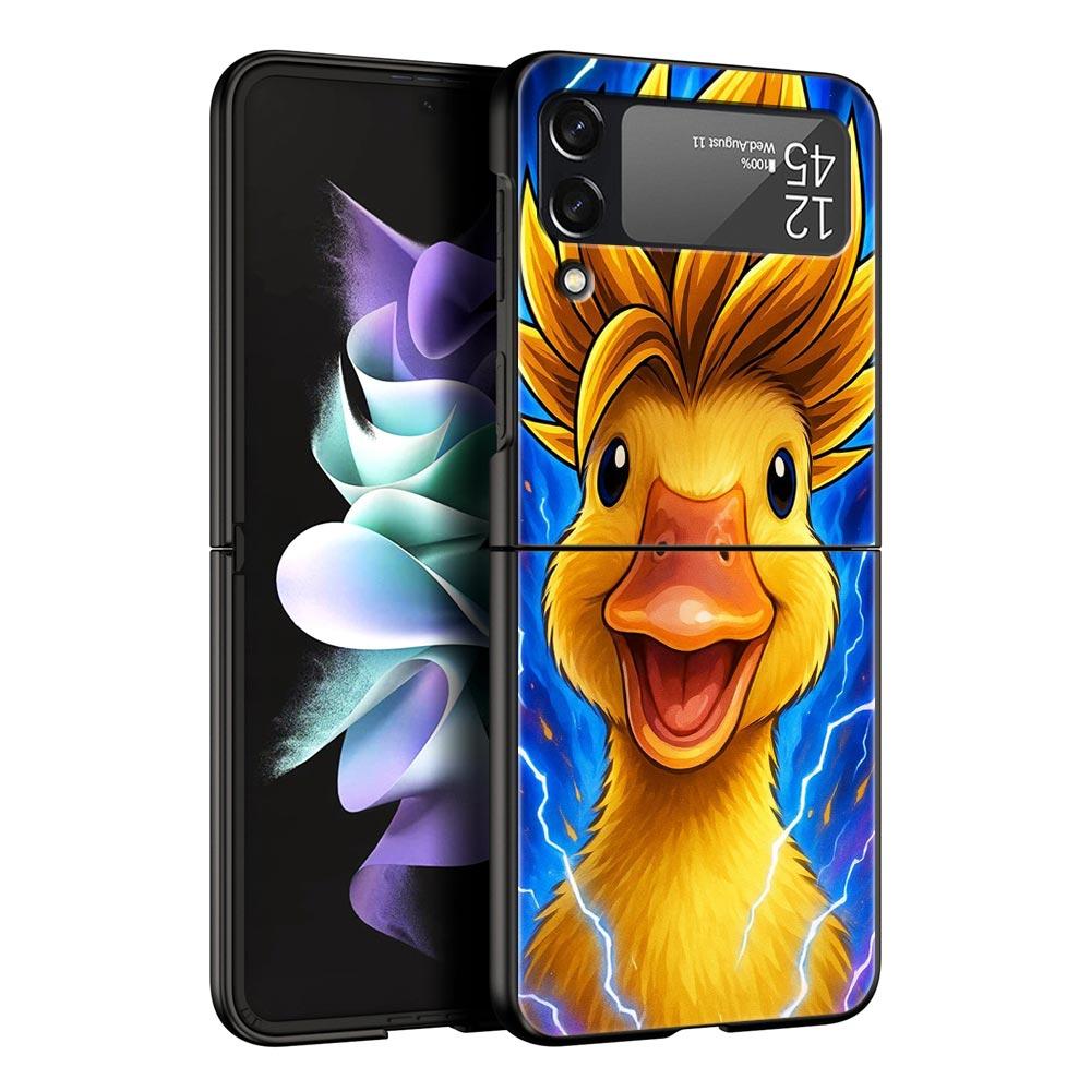 Cartoon Duck Hard PC Phone Case For Samsung Galaxy Z Flip 7 6 5 4 Black Cover For Galaxy Z Flip 3 Foldable Shell Fundas Capa Bag